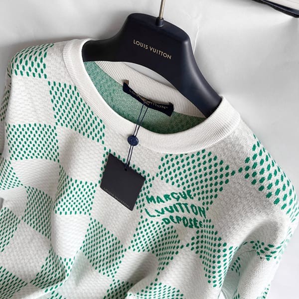 ★追跡付き発送で安心ルイヴィトン 半袖 トップス Tシャツ パロディ ダミエ ニット 緑白 1AFIX4